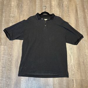 Tommy Bahama Short Sleeve Polo Shirt Large L Silk Cotton Black Gray Striped‎